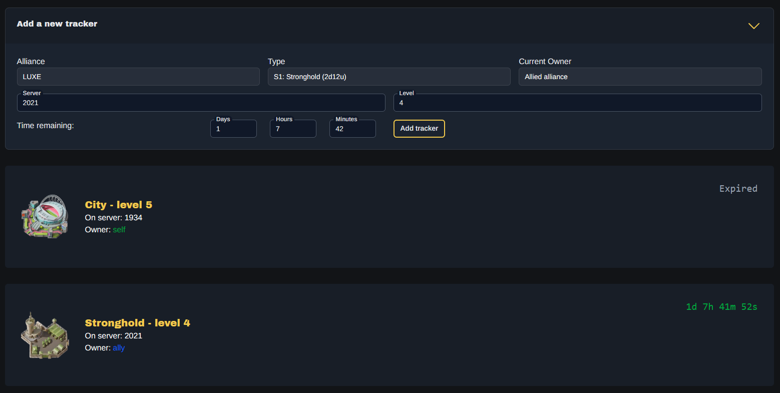 Screenshot of how the tracker works